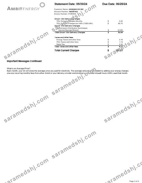 USA Ambit Energy business utility bill Word and PDF template 3